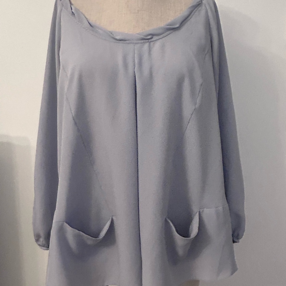 Rebecca Taylor Light Slate Blue Draped Long Sleeve Blouse